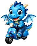 Blue Baby dragon on a vespa:  HD Digital Download