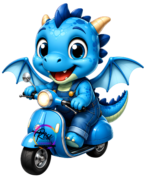 Blue Baby dragon on a vespa:  HD Digital Download