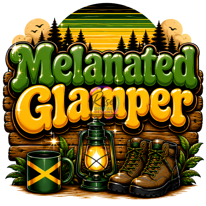 Melanated Glamper PNG | Jamaican Camping Digital Illustration | Black Camper Design | Jamaica Glamping Graphic | Camping T-Shirt Design