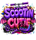 Scootin’ Cutie text with scooter Digital Design