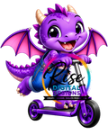 Purple dragon on scooter digital design