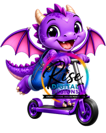 Purple dragon on scooter digital design