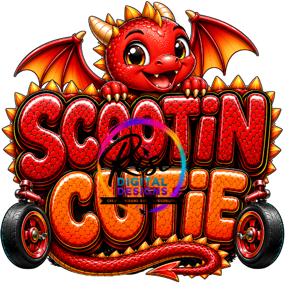 Scootin Cutie Dragon PNG | Cute Red Dragon Scooter Digital Download | High Resolution Transparent PNG