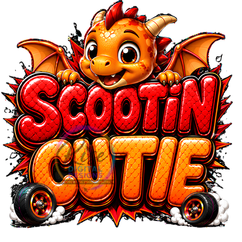 Scootin’ Cutie Dragon PNG | Cute Orange & Red Dragon Racing Digital Download | High Resolution Sublimation Design